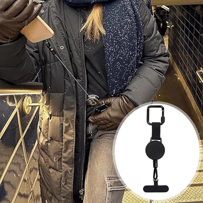 Soporte retráctil antirrobo para teléfono con correa de seguridad y clip para cinturón